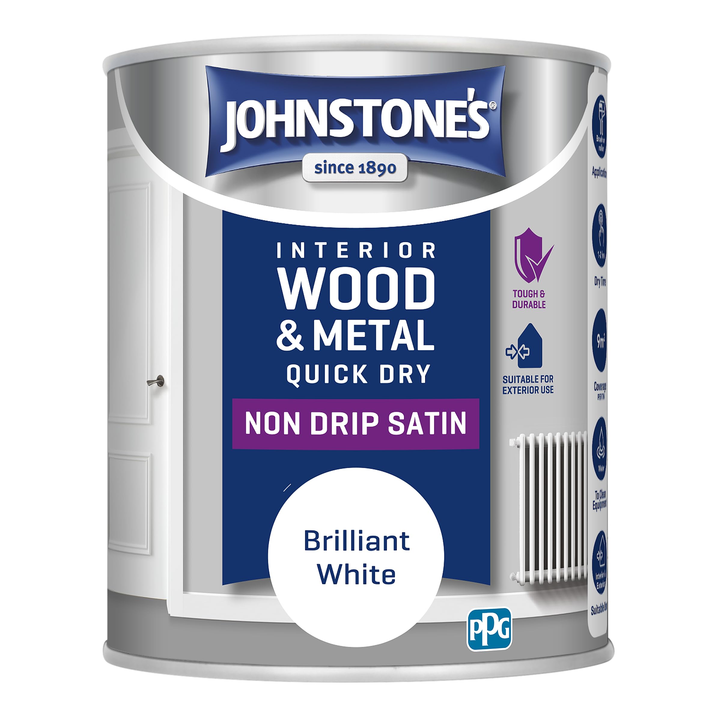 Johnstone's - Quick Dry Satin Wood & Metal Paint - Brilliant White - 750ml | Sat