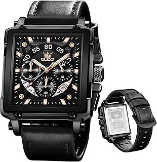 OLEVS Watches for Men Square Quartz Leather Waterproof Fashion Casual Watch