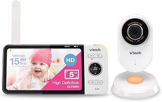 VTech VM818HD Video Monitor, 5-inch 720p HD Display, Night Light, 110-degree Wide-Angle True-Colour Day Vision, HD No-Glare Night Vision, Best-in-Class 300m Range, 2-Way Talk, White