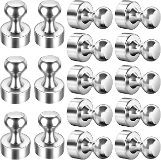 FINDMAG 16 Pack Strong Fridge Magnets, 12 x 16 mm Magnetic Push Pins Silver