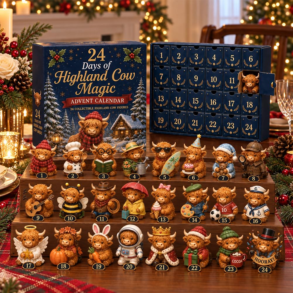 2026 Highland Cow Advent Calendar 3D Scotland Cattle Xmas Box | 24 Unique Collec