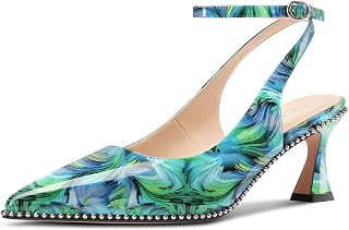 NobleOnly Zapatos de vestir para mujer, con correa de tobillo, puntera puntiaguda, tacón de gatito, zapatos de vestir de 2.6 pulgadas