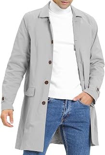 Coutgo Mens Trench Coat Single Breasted Long Jacket Windbreaker Overcoat