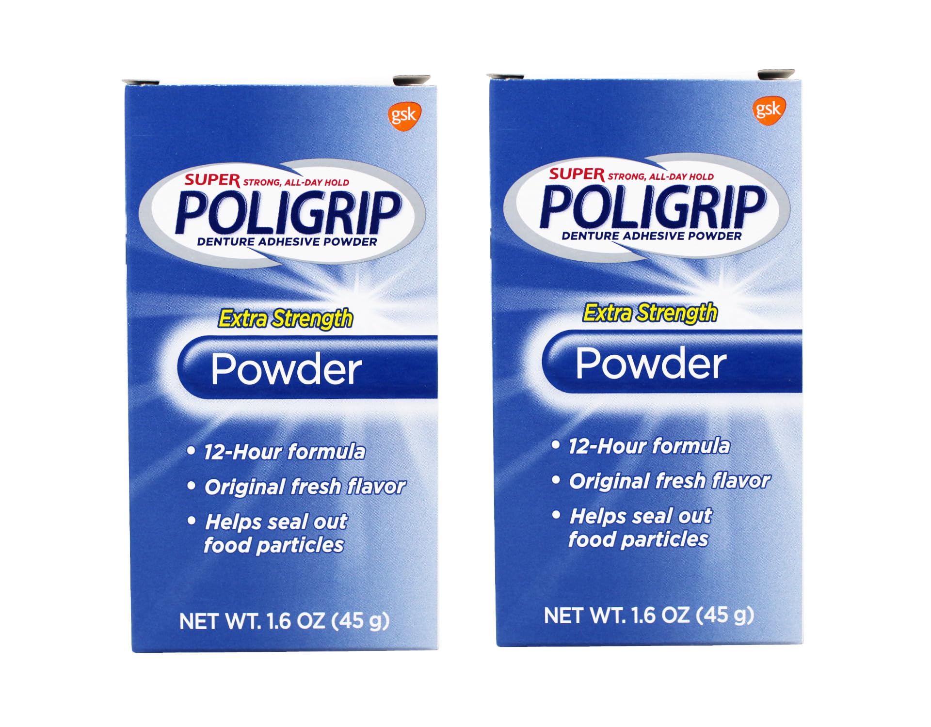 Super Poligrip Denture Adhesive Powder, Extra Strength 1.6 oz (Pack of 2)