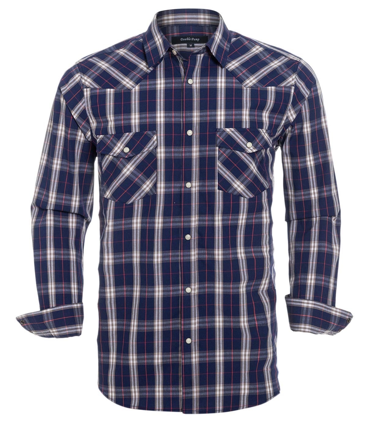 Men’s Western Cowboy Shirts-Long Sleeve Snap Button Plaid Shirt, Regular Fit Cot