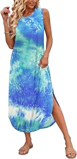 AUSELILY Maxi Dress for Women UK Casual Summer Long Dress Beach Cover-Ups Sun Dresses Women Sleeveless T Shirt Tank Dresses with Pockets