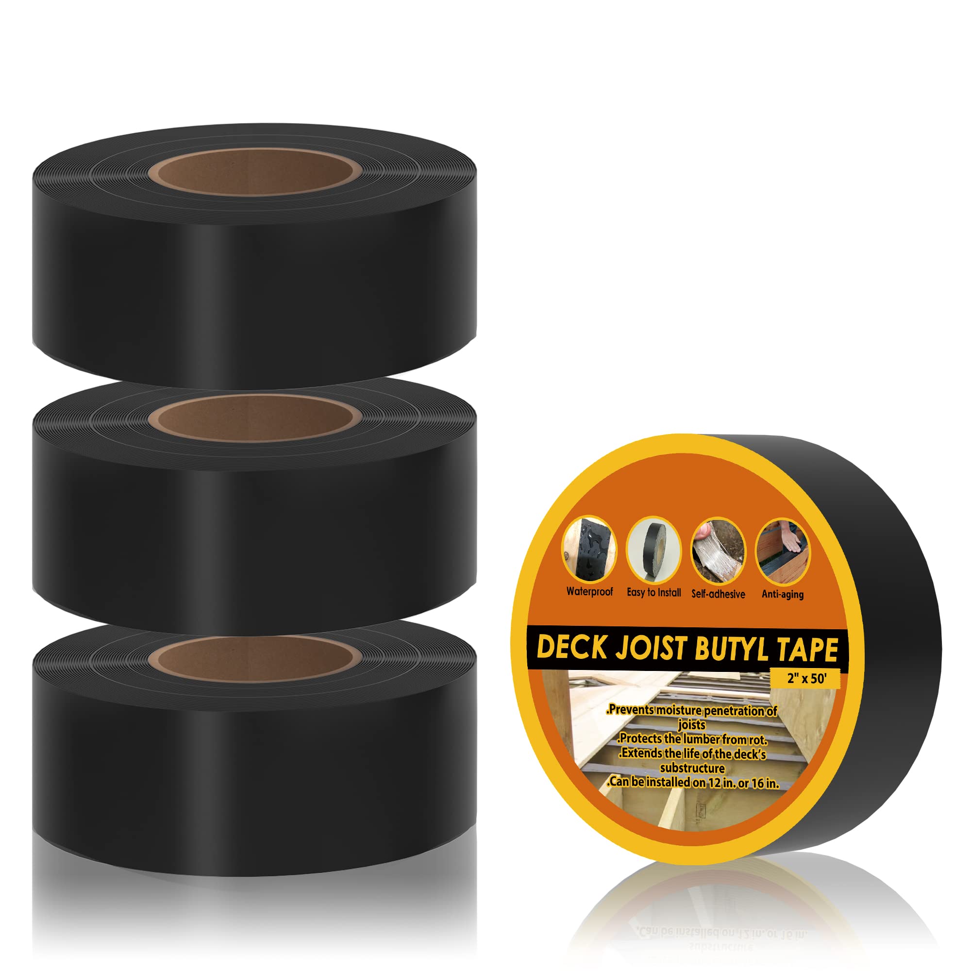 JOAPRIL Butyl Joist Tape for Decking 2''×50', 4 Rolls Waterproof 