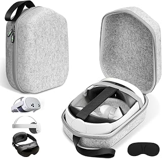 sarlar VR Hard Carrying Case for Meta Quest 3S/3/2, Steam Frame, Vision Pro | Odor-Free Felt Shell for Quest and Original Strap, with Secure Straps and Lens Protector Cover