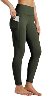 Willit Leggings da donna foderati in pile a vita alta invernali termici yoga pantaloni da corsa con tasche, Verde oliva, XS