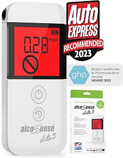 AlcoSense Elite 3 Breathalyser | Health & Pharma Award Winner 2024 | UK, Scottish & Irish Police Alcohol Limits | Home Breathalyzer Alcotester |Alcohol Test Kit