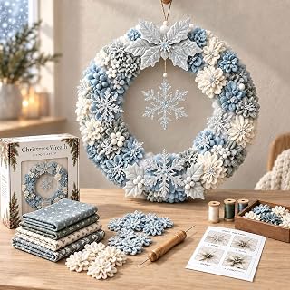 Christmas Wreath 3D Fabric Poke Art DIY Kits for Adults (Snowflake) | Beginner-Friendly No-Sew Craft, 3D Texture, Festive Hanging Handmade Ornament for Door Wall Window Home Christmas Decor