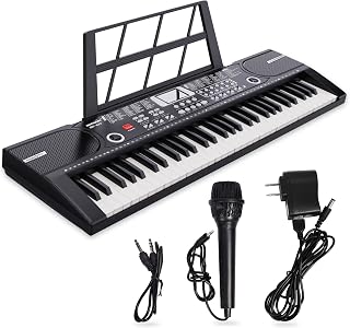 61 Key Electronic Keyboard Piano,Electronic Piano Keyboard for Beginner,Portable Digital Pianos Music Keyboard with Microphone, Sheet Music Stand, Piano Note Stickers