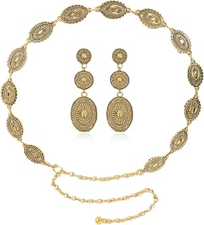 Zinx Western Jewelry Women Gold Cowgirl Earrings and Necklace Set Vintage Gold Western Belt Country Concert Costume Accessories Jewelry Gift for Women