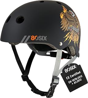 80SIX Multi-Sport Skateboard Helmet with Adjustable Fit Dial for Kids, Teens, Adults-Certified Hardshell Protective Scooter, Bike Helmet for Cycling, Skateboard, BMX, Inline Skate