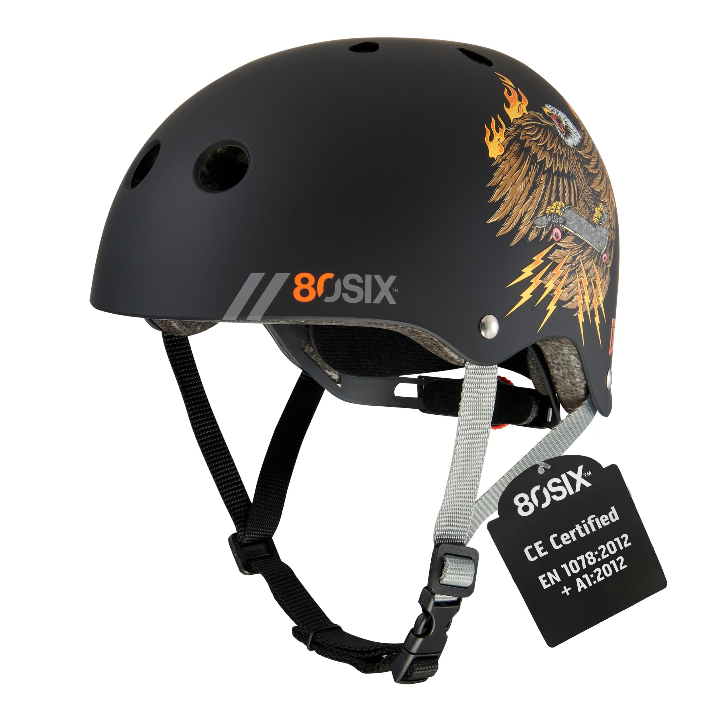 80SIX Multi-Sport Skateboard Helmet with Adjustable Fit Dial for Kids, Teens, Ad