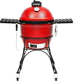 Kamado Joe KJ23RH Classic I Smoker BBQ, Outdoor Charcoal Barbecue Grill In Red With Cast Iron Cart, Heat Deflectors And Ash Tool, 18 Inch