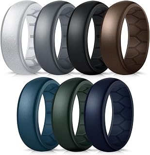 Forthee Silicone Wedding Ring for Men, Breathable Inner Curve Rubber Bands | Comfort Fit Silicone Rings for Him, Men's Rubber Engagement Band for Gym/Workout/Daily Wear, Flexible Step Edge Ring