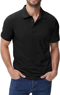 MIER mens cotton polo short sleeve golf collar tennis casual wear work travel 3 button ultra soft