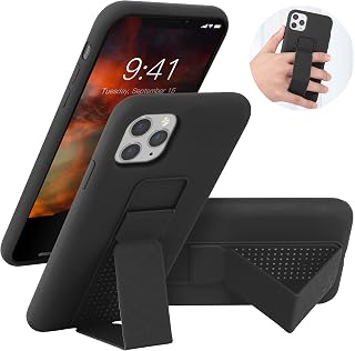 LAUDTEC Silicone iPhone 11 Pro Max Case with Kickstand, Vertical/Horizontal Stand Hand Strap Kickstand | Microfiber Linner | Liquid Silicone Full Body Protective Stand Case for iPhone 11 Pro Max 6.5''