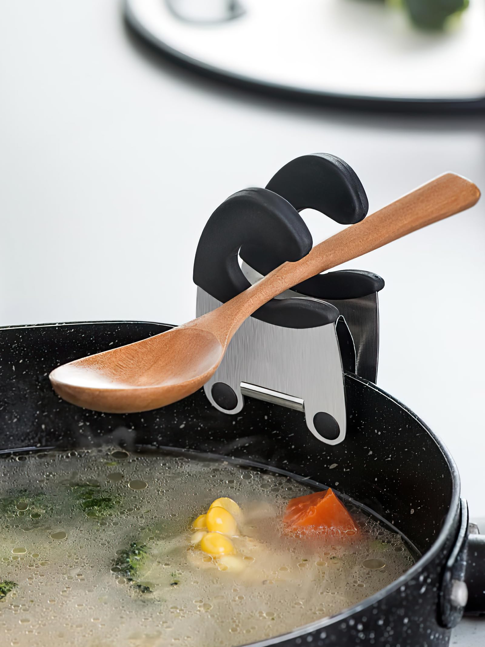 1 x Stainless Steel Spoon Rest Non Slip Anti-Scald Silicone Handle Spoon Rest fo