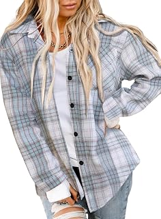 Asiertiy Women's Buffalo Check Flannel Shirt Long Sleeve Button Down Collar Lightweight Tops (S-2XL)