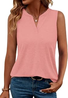 TICTICMIMI Women's Casual Sleeveless Shirts V Neck Tank Tops Summer Blouse
