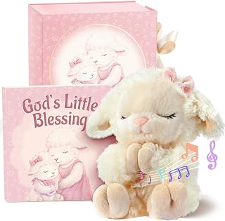 Baptism Gifts for Girl, Catholic Christening, Baby Dedication &amp; Baptismal Gift Set for Baby Girls &amp; Kids - with 9" Musical Praying Lamb Plush Toy &amp; God's Little Blessing Book in Keepsake Box