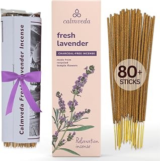 CALMVEDA Fresh Lavender Incense Sticks for Calming, 80 Pack, Charcoal Free
