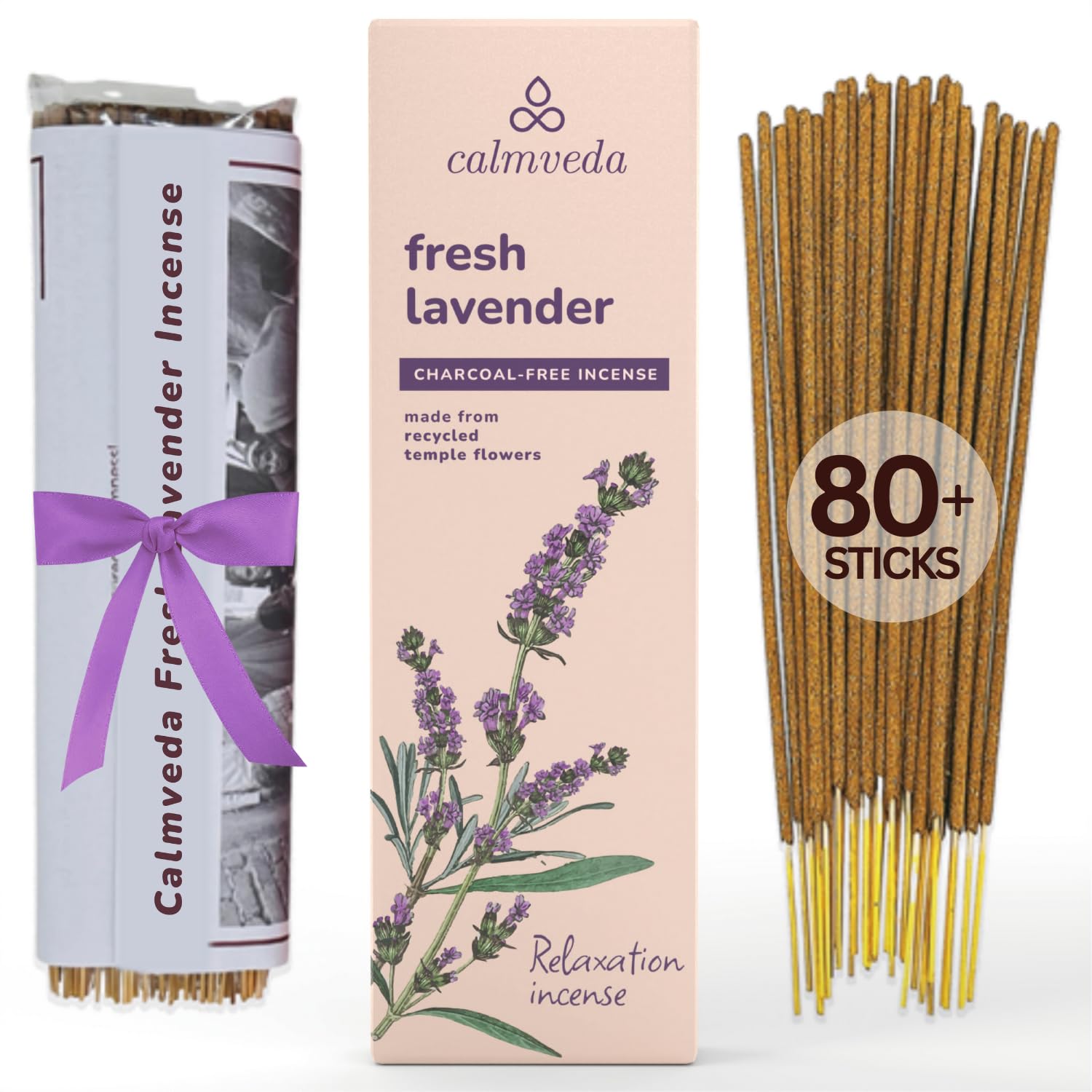 CALMVEDA Fresh Lavender Incense Sticks for Calming, 80 Pack, Charcoal Free