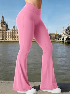 Kalie Flare Scrunch Women's Leggings V Cross Waist Bell Bottom Yoga Pants Tummy Control Bootcut Leggings Workout