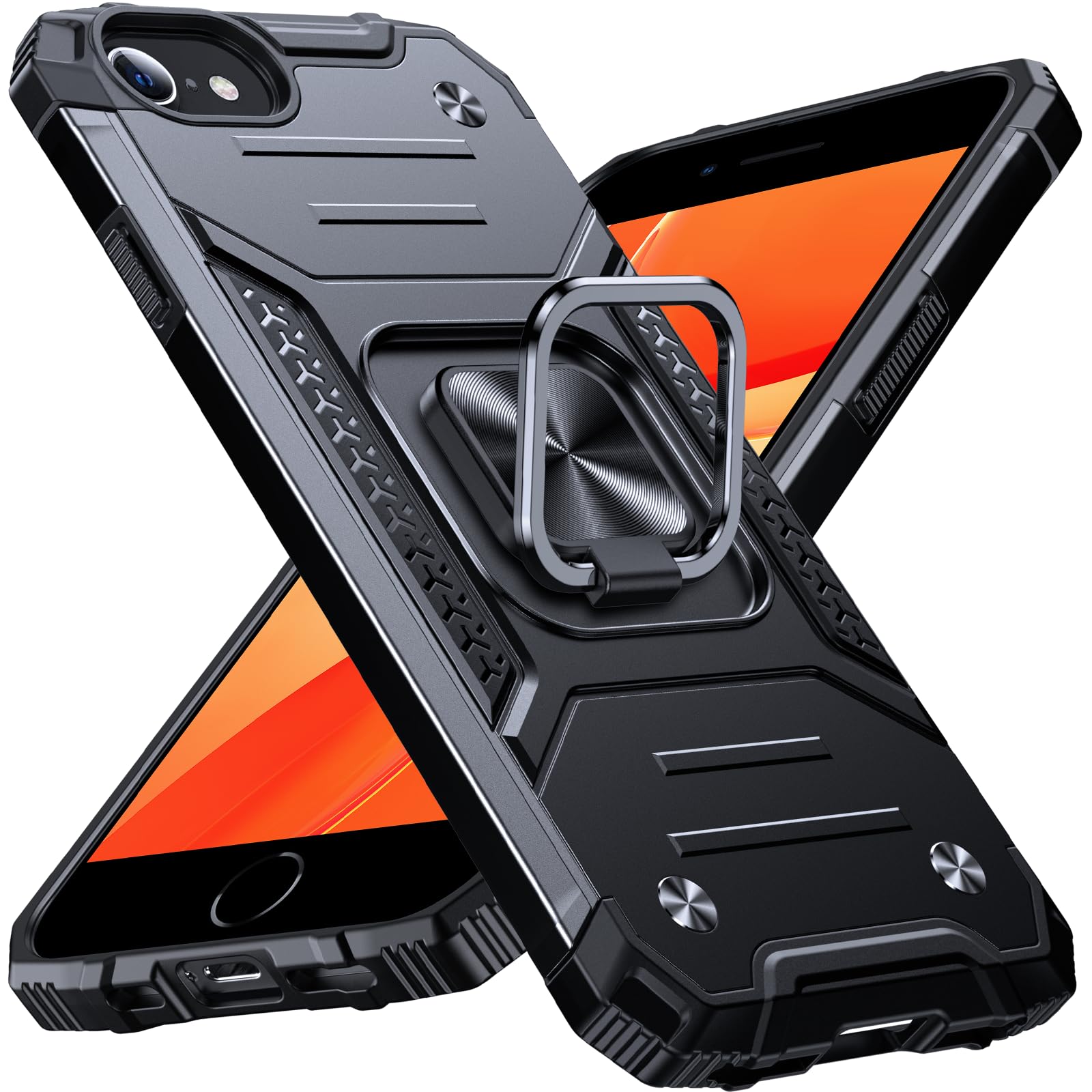 Anqrp Heavy Duty Case for iPhone 6/7/8/SE/SE2 Case with Enhanced Ring Holder Gri
