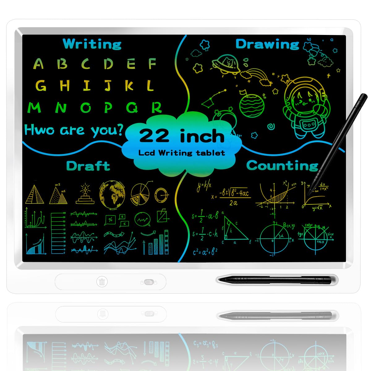 LCD Writing Tablet for Kids, 22 Inch Writing Board for Kids with 2pens and Adjus