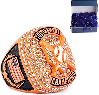 TOPSPORTSJEWELRY Sports Awards 12 pcs Pack Metallic Color Baseball Tournament Championship Tropy Rings Size 9.5 Baseball Team Players Awards zinc Alloy
