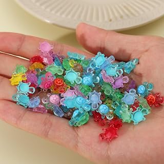 100 Pack Luminous Turtles Charms for Jewelry Making Luminous Fairy Garden Accessories Colorful DIY Decoration (Large, 0.8*1cm)