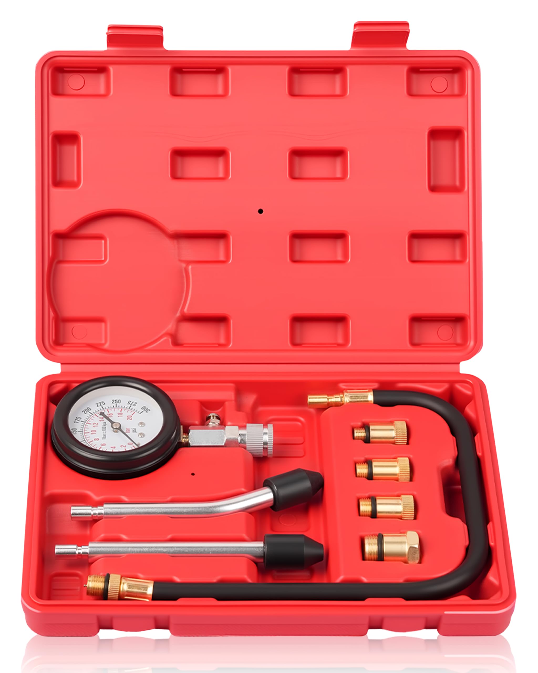 DAYUAN Professional Petrol Engine Compression Tester Kit Set, Red Case | 8 Pcs, 