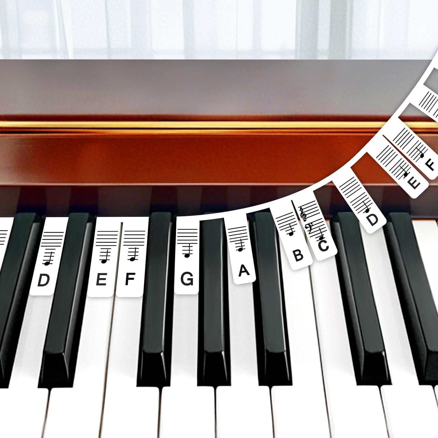 MUYOS Piano Key Labels, Silicone Note Guide for 88 Keys, Black, Storage Box | Re
