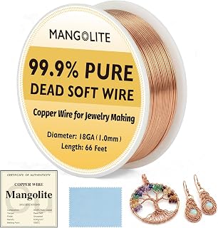 18 Gauge/1.0mm Copper Wire for Jewelry Making, Gardening &amp; Electroculture | 66FT 99.9% Pure Dead Soft Bare &amp; Skin Safe – 5OZ Solid Copper Wire for Structural Support &amp; DIY with Polishing Cloth &amp; COA