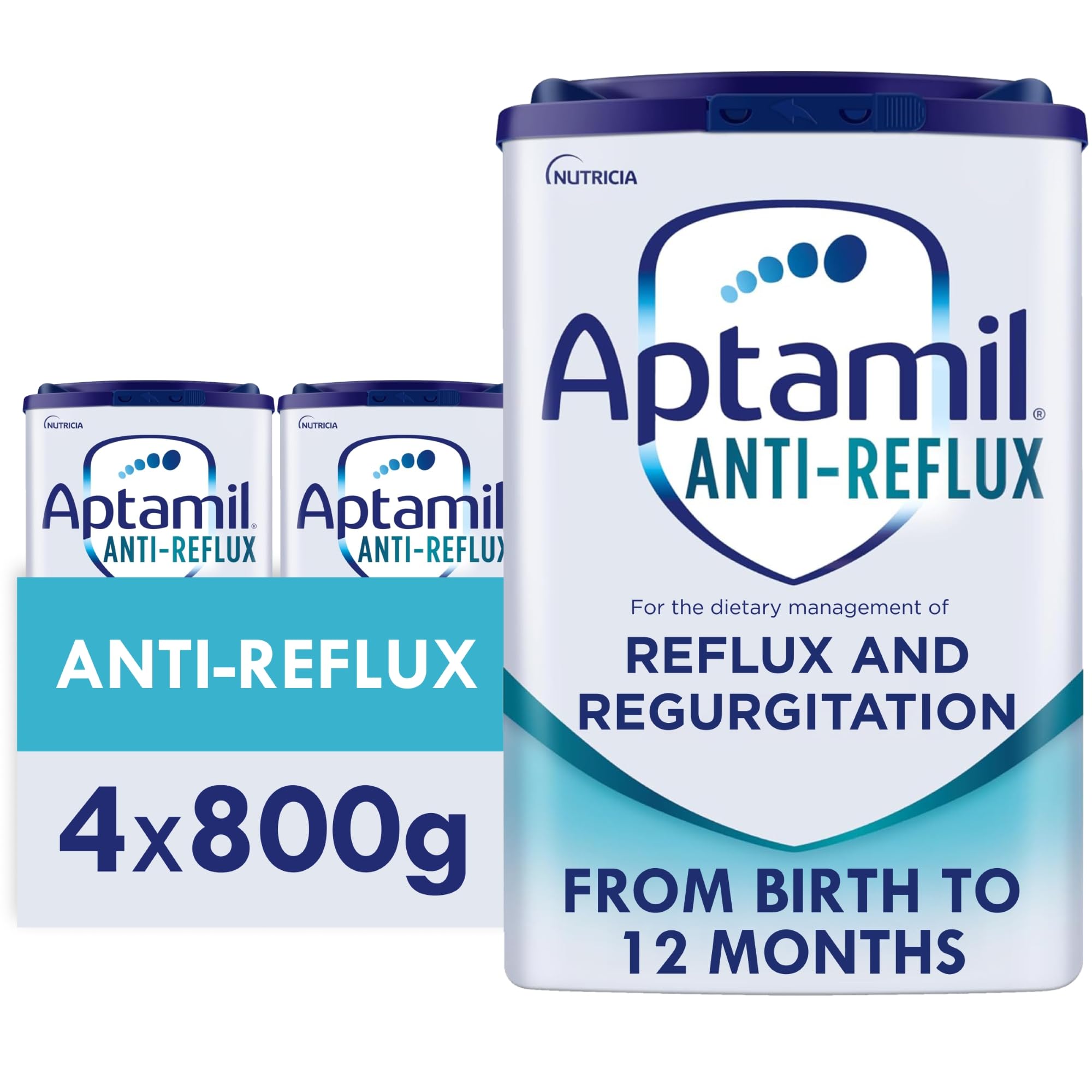 Aptamil Anti-Reflux Baby Milk Powder Formula, from Birth, 800g (Pack of 4) | Nut