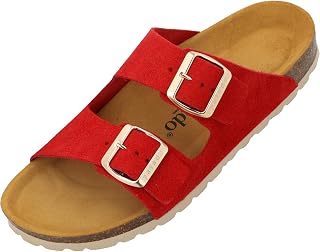 Palado Women's Corfu Suede Premium Leather Mules - Comfortable Sandals Made in Spain - Slippers with Cork Footbed - Fashionable Summer Shoes