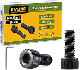 SVLING M8-1.25 x 20mm Bolt, 30PCS M8 Hex Socket Head Cap Screws Bolts, 12.9 Grade Alloy Steel, Full Threads, Allen Socket Drive, with Hex Spanner