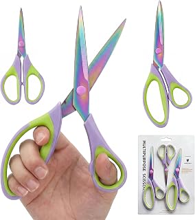 3 Pcs Multipurpose Scissors Set with Sharp Blades, Comfort Grip Scissors Set Ideal for Home, Sewing, Office, Fabric, Kitchen, DIY and Art Supplies, Purple Green