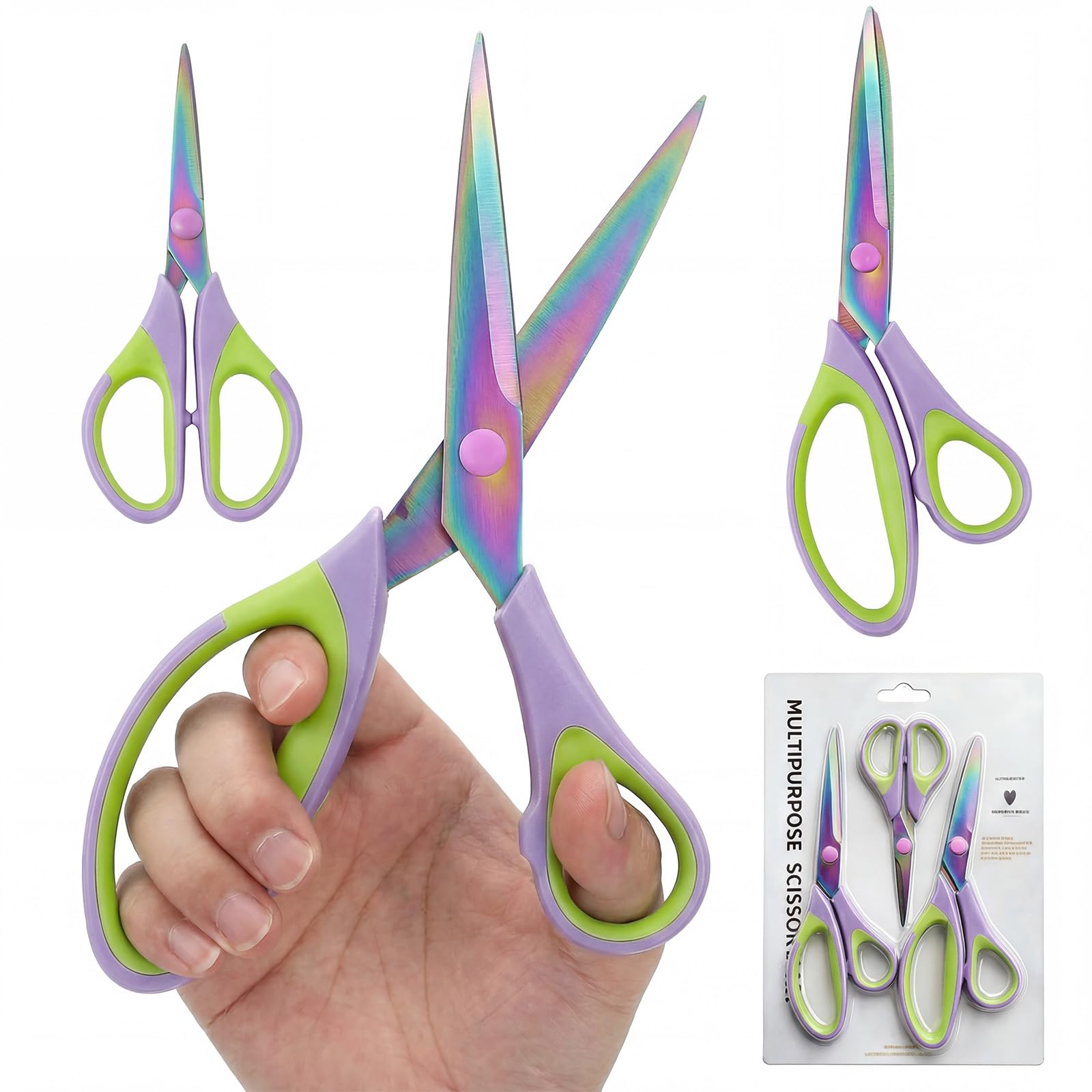 3 Pcs Multipurpose Scissors Set with Sharp Blades, Comfort Grip Scissors Set Ide