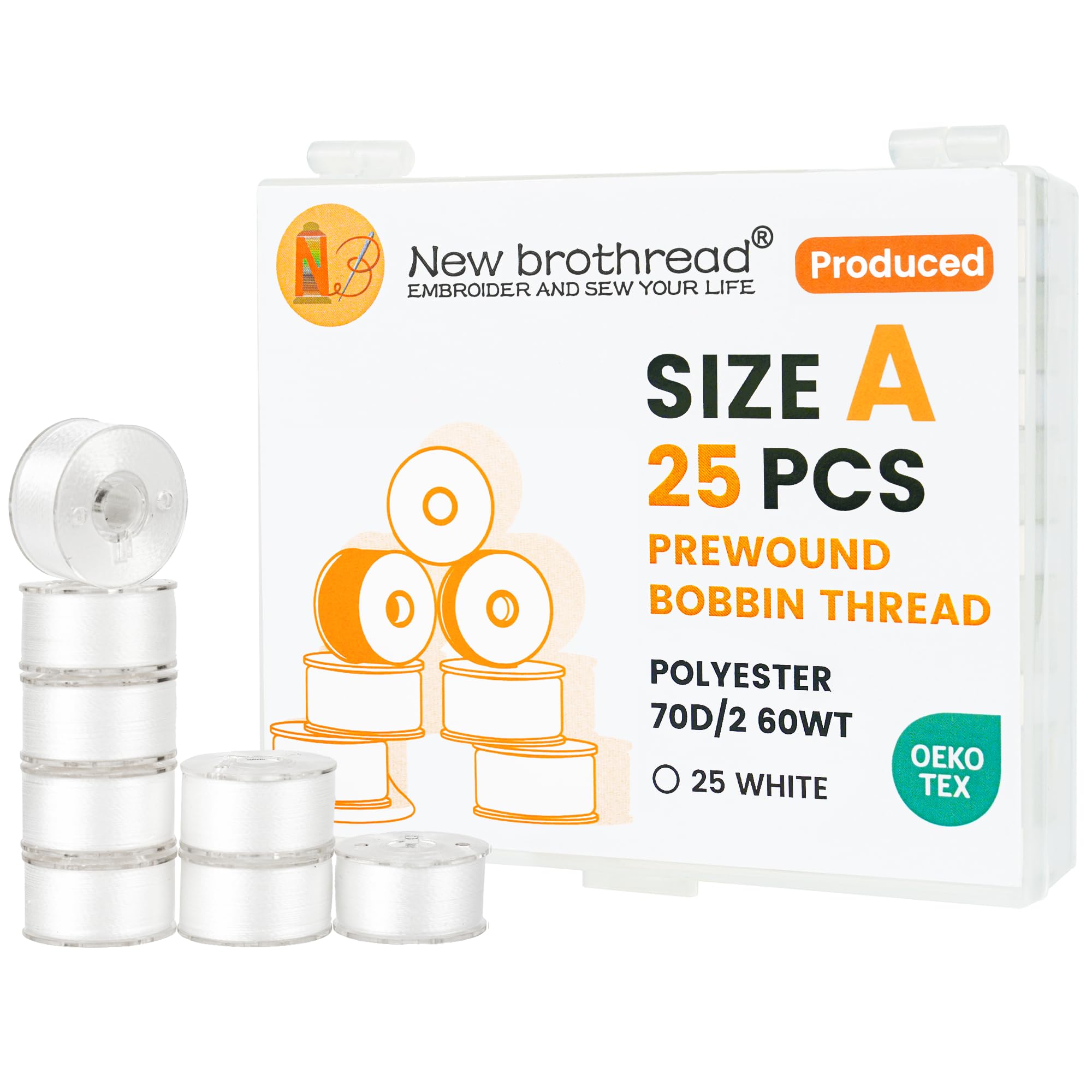 New brothread 25pcs Size A SA156 Prewound Bobbin Thread -White | 70D/2(60 Weight