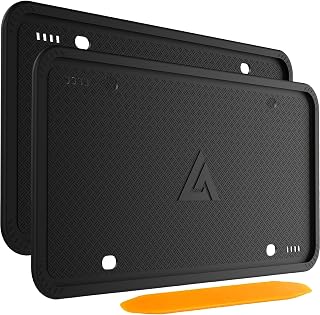 Aujen Silicone License Plate Frames Black, 2 Pack Car License Plate Frame, Universal US Black License Plate Holders Brackets Rust-Proof, Weather & Rattle-Proof, Car Accessories