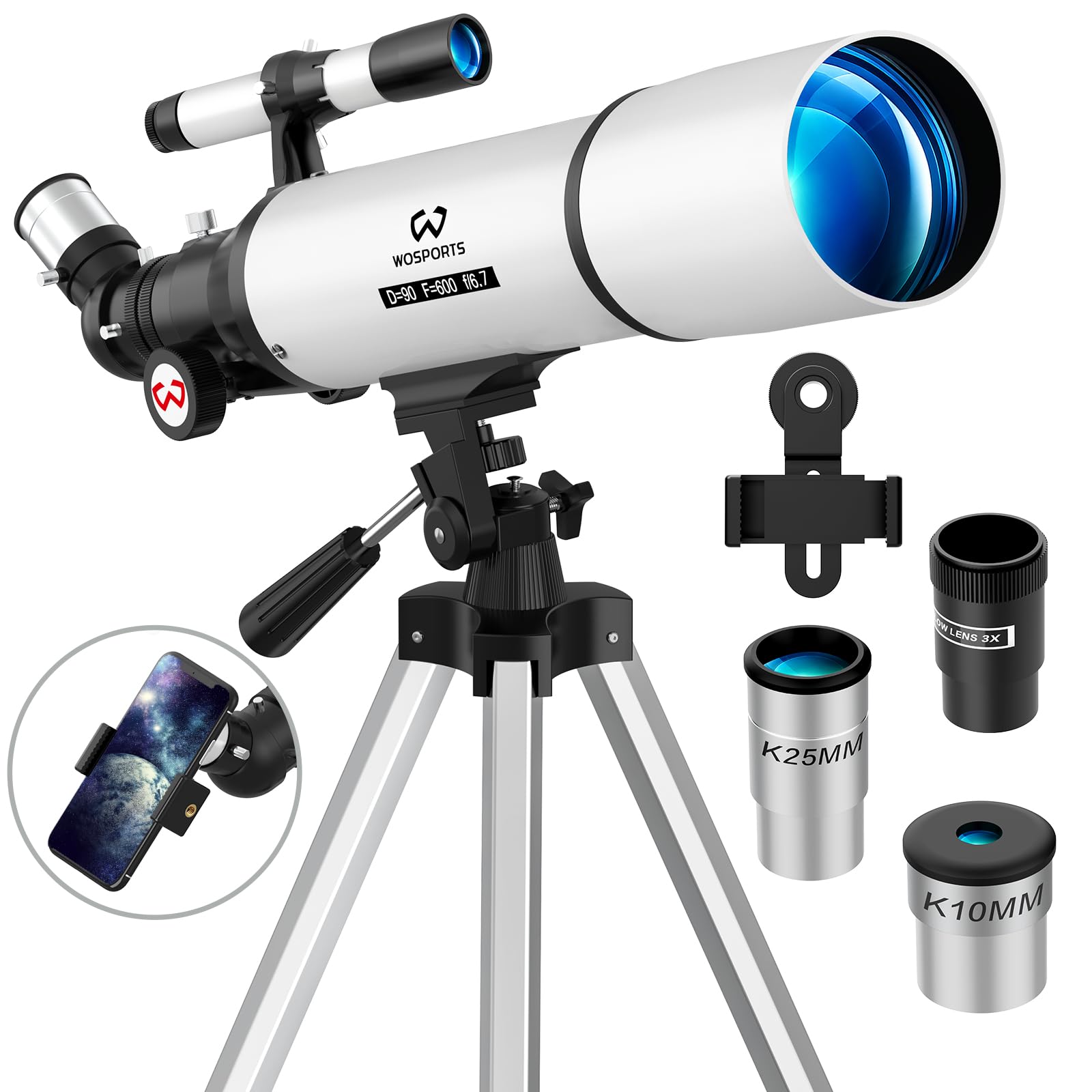 Telescope for Adults High Powered, 90mm Aperture Refractor Telescope | 180X Magn