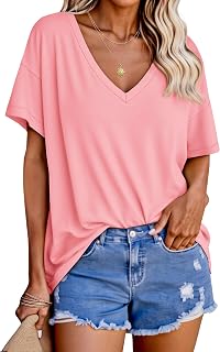 Tankaneo Womens Oversized Short Sleeve Tshirts Loose Fit Tunic Tee Tops