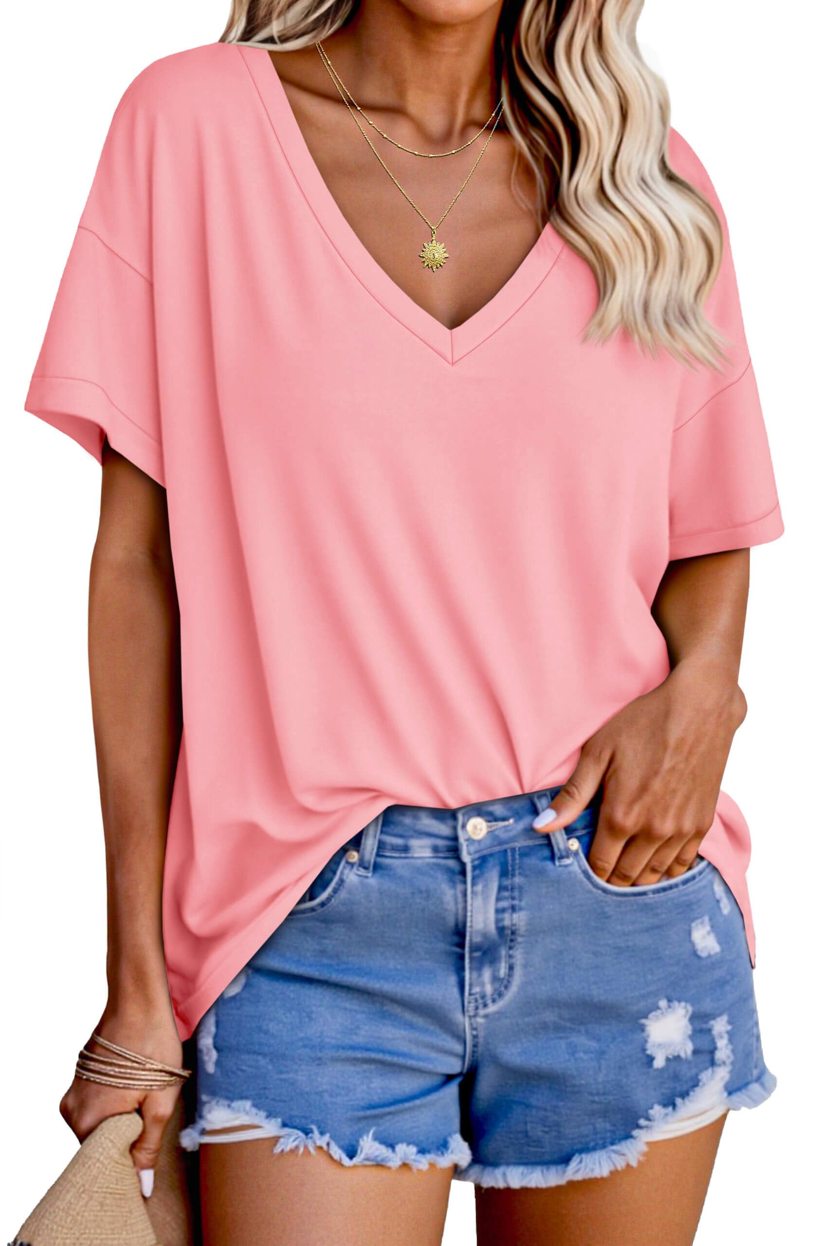 Tankaneo Womens Oversized Short Sleeve Tshirts Loose Fit Tunic Tee Tops