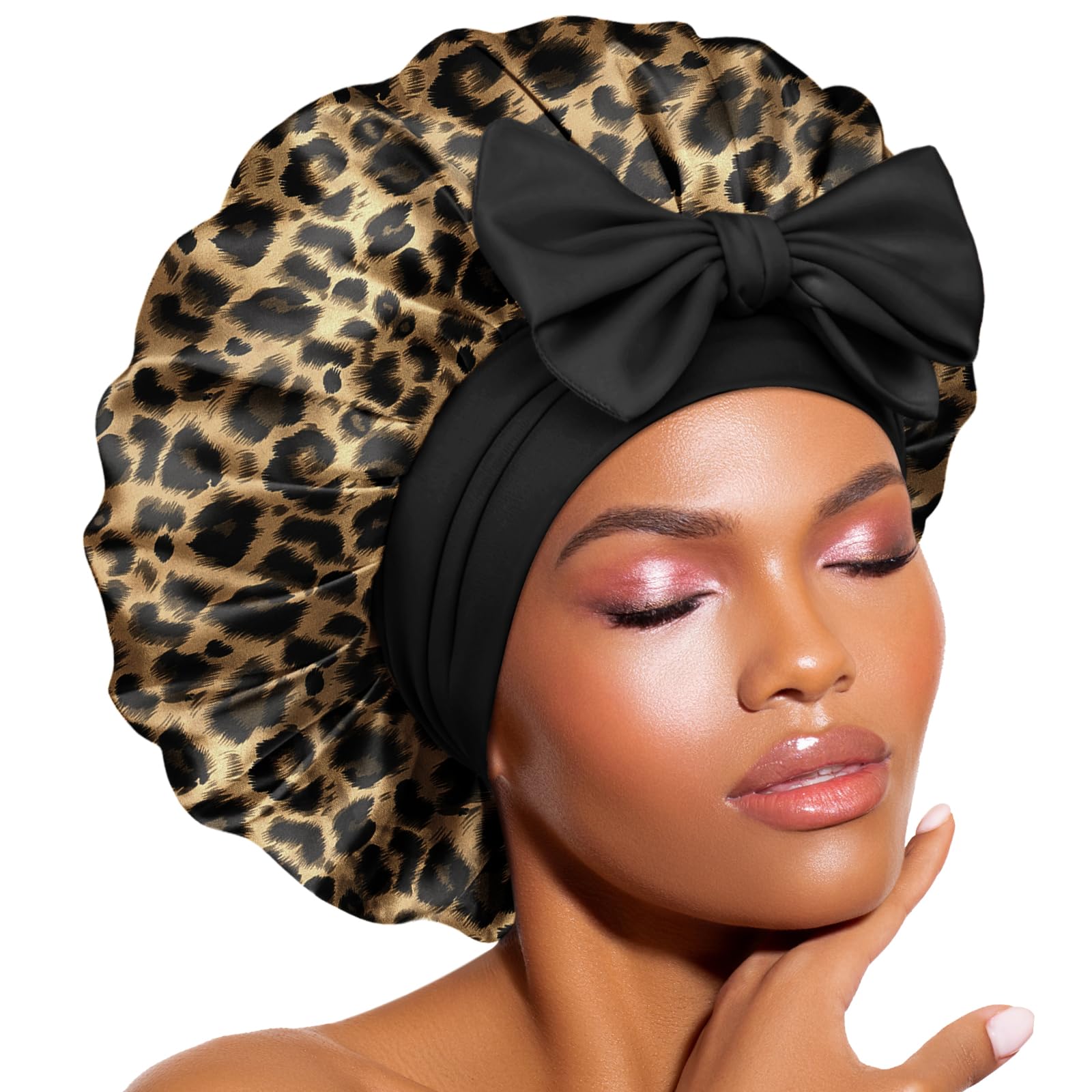 BONNET QUEEN Adjustable Silk Hair Bonnet Cap for Curly Hair with Long Laces Soft