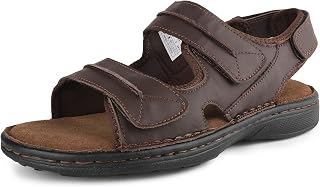 riemot Mens Sandals Leather Outdoor Summer Beach Sandles Hand-stiched Walking Fisherman Sandal Adjustable Leather Straps