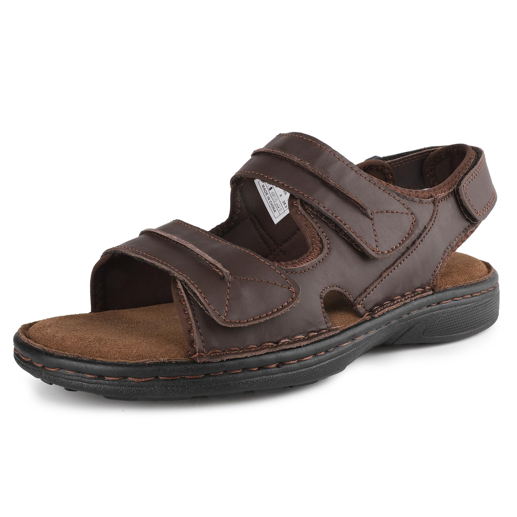 riemot Mens Sandals Leather Outdoor Summer Beach Sandles Hand-stiched Walking Fi